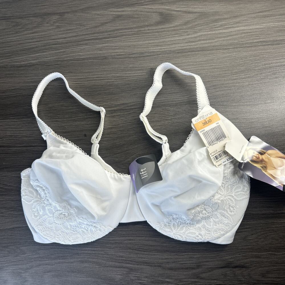 Olga 36DD White Luxury Lift Bra w Matching Lace Underwired #55063 NWT Soft NEW